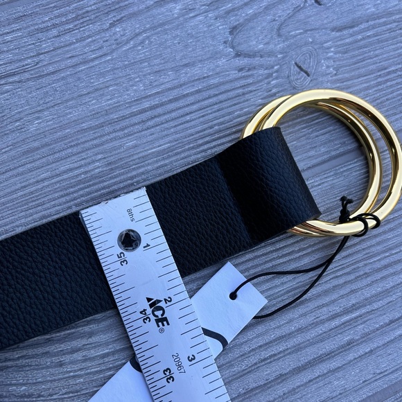 B-Low The Belt Tumble Vegan Leather Black Adjustable Belt w/ Gold Rings Size S/M - Picture 6 of 7